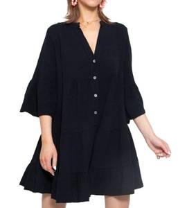 lot 4430 image: R.Vivimos Cotton Dresses for Women Summer V Neck 34 Flare Sleeve Button Front Casual Loose Tiered Mini Dress (Large, Black)