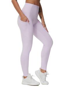 lot 4432 image: THE GYM PEOPLE Thick High Waist Yoga Pants with Pockets, Tummy Control Workout Running Yoga Leggings for Women Pink Purple