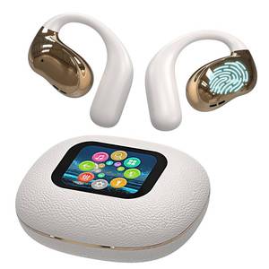 lot 4434 image: Open Ear Earbuds Ultra Comfort Wireless Bluetooth 5.4 Headphones Over The Ear Earbuds with Intelligent Touch Screen EarHooks IPX7 Waterproof Bone Conduction Earphones for Fitness Sports-OFF WHITE