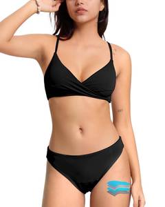 lot 4443 image: Beautikini Period Swimwear Twist V Neck Bikini Sets Two Piece Menstrual Leakproof Swimsuits Bathing Suit for Teen Girls(Black,XS)