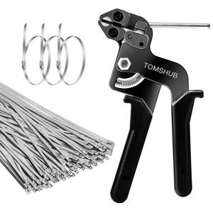 lot 4446 image: TOMSHUB Stainless Steel Cable Tie Gun with 100 Pcs 11.8 inch Metal Zip Ties Tool, Heavy Duty Self-locking Cable Tie Gun Kit for Fastening and Cutting Fence Exhaust Pipe Outdoor