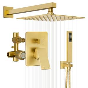lot 4465 image: HomGoo Gold Shower System, Shower Faucet Set with 10 Rain Showerhead and Handheld Combo Spray, Bathroom Wall Mounted High Pressure Shower Combo Set Included Valve and Trim, Brushed Gold
