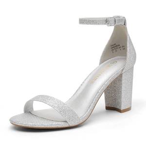 lot 4467 image: DREAM PAIRS Womens Chunk Low Heel Pump Sandals,Size 7W,Silver-Glitter,CHUNK-W