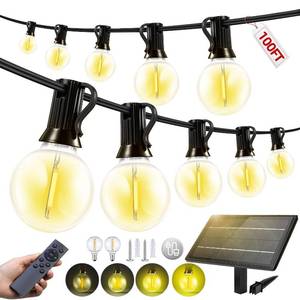 lot 4468 image: FUANXIEI 100FT Solar Lights Outdoor Waterproof G40 30M Shatterproof Bulbs Patio Lights - Solar Powered Remote Control 3 Light Modes Dimmable Solar Light - Camping Backyard Garden Deck Outside Yard