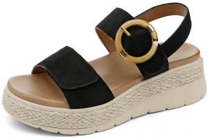 lot 4477 image: UBFEN Womens Espadrille Platform Sandals Low Wedge Heel - Orthopedic Arch Support, Cushion Insole, Comfortable Dressy Buckle Sandals for Walking and Vacation A Black Size US 7