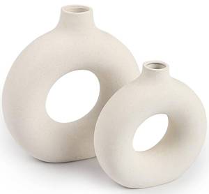 lot 4479 image: Ceramic Vases Set of 2,Modern Vases for Home Decor, White Boho Style for Living Room Kitchen Mantle Bedroom Dining Table Office Farmhouse Decorative Design