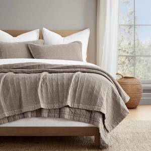 lot 4481 image: EVERGRACEHOME Stonewashed Cotton Quilt Set Queen Size, Ultra Soft Oversized Bedspread Coverlet Set, Lightweight Crinkle Box Stitch Bedding Sets for All Season, with 2 Shams, Truffle Taupe Brown