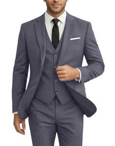 lot 4492 image: Wedding Suit Men Suits 3 Piece Slim Fit Set Groom Prom Suits Tuxedo Dark Grey Casual Solid Jacket 2 Button Blazer Vest Pants