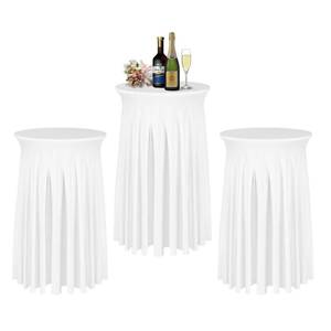 lot 4502 image: BDDC Cocktail Table Covers - 2 Pack 24x 43 White Cocktail Table Tablecloth with Natural Wavy Round Skirt for Bar Wedding Party Banquet