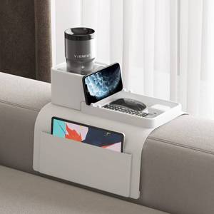 lot 4504 image: Couch Cup Holder Tray, VIENFUT Silicone Anti-Slip Sofa Armrest Tray with Side Pockets, BPA-Free Anti-Spill Couch Drink Holder for YETI, Remote, Snacks, Cellphone and iPad, Ideal Gift (Griege)