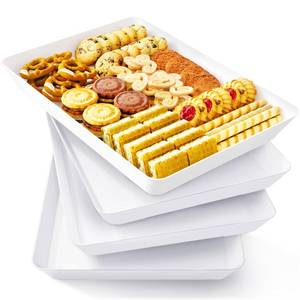 lot 4512 image: Lifewit Serving Tray for Party Supplies, Reusable Serving Platter for Catering, Snack, Fruit, Charcuterie, Appetizer, Plastic Food Trays, Hosting Essentials, BPA Free, White, 4 Pcs