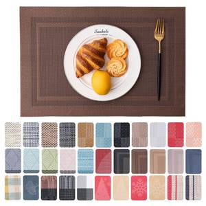 lot 4513 image: CADONO Placemats Set of 6 Washable IndoorOutdoor Vinyl Place Mats for Dining Table Durable Non-Slip Heat Resistant PVC Weave Table Mats��Simple Style-Coffee-Colored��