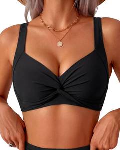 lot 4517 image: Womens Bikini Top Twist Front V Neck Adjustable Wide Straps Padded Push Up Swim Bathing Suit Tops Only for Women Black- XXL