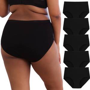 lot 4520 image: INNERSY Plus Size XL-6XL Big Curvy Woman Cotton Underwear High Waist Briefs 5-Pack(Black,XX-Large)