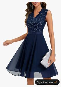 lot 4527 image: Dressystar Womens V Neck Short Prom Cocktail Dress 2026 Sparkly Floral Lace Sequin A Line Wedding Guest Bridesmaid Dresses XL