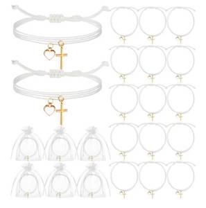 lot 4535 image: 30 Sets Baptism Party Favors for Guests Cross Bracelets Adjustable First Communion Gifts Christian Jesus Bracelets Gold Cross Charm for Infant Baptism Graduation Church Wedding