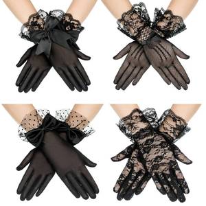 lot 4536 image: Geyoga 4 Pairs Lace Gloves Women Tea Party Vintage Elegant Short Glove for Dressy Women Wedding Hoiday Party(Black)