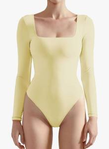 lot 4544 image: Women Square Neck Long Sleeve Bodysuit Sexy Thong Bodysuit Large