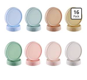 lot 4567 image: 16PCS Colored Plastic Mason Jar Lids With Silicone Rings (8 Wide Mouth & 8 Regular Mouth) for Ball, Kerr and More, Food Grade & Leak-proof, 86mm & 70mm Canning Tops