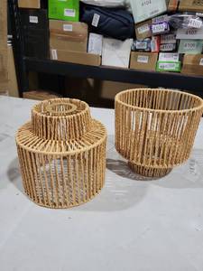 lot 4577 image: Hanging Light Lamp Shades Boho Rattan Lamp Shades, Woven LampShades for Floor Lamps 2pcs