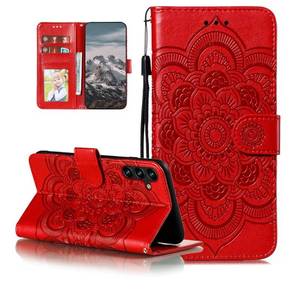lot 4583 image: EYZUTAK Case for Samsung Galaxy S25 PlusS24 Plus, Premium Leather Magnetic Closure Flip Wallet Phone Case with Card Holder Cash Slots Kickstand Embossed Mandala Flower Shockproof Lanyard Cover - Red