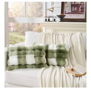 lot 4606 image: 12x20 Inch Throw Pillow Covers,Pack of 2 Fluffy Decorative Throw Pillow Covers Super Soft Faux Rabbit Fur Cozy
