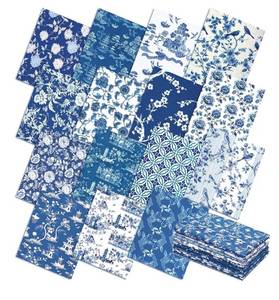 lot 4607 image: 10 x 10 Inch Blue and White Quilting Fabric Bundles Chinoiserie Fat Squares Patchwork