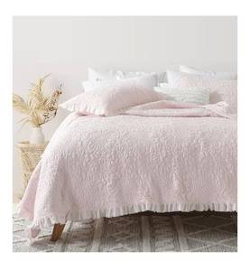 lot 4609 image: Pink Ruffled Quilt Queen Size,