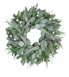 lot 4616 image: 24 Inch Summer Wreath for Front Door, Artificial Outdoor Eucalyptus Wreath, Spring Green Wreaths for Front Door