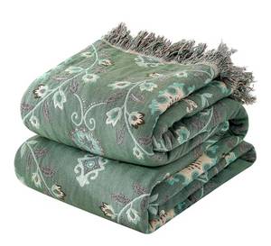lot 4623 image: MSGKV Boho Throw Blanket for Couch Bed 60x80, 100% Cotton Blankets Woven Green Blanket