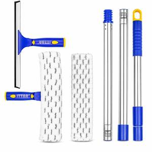 lot 4661 image: ITTAR Window Squeegee Cleaning Kit with 60 Inch Extension Pole, Glass Cleaner Tool 12 Rubber Blade & 2 Microfiber Pads, Window Washing Equipment for High Windows, Shower Doors, Car Windshield