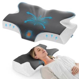 lot 4669 image: Elviros Cervical Neck Pillow for Sleeping, Memory Foam Pillow for Neck Pain Relief, Side Sleeper Cooling Pillows for Adults, Neck Support with Removable Pillowcase for Back & Stomach Sleepers