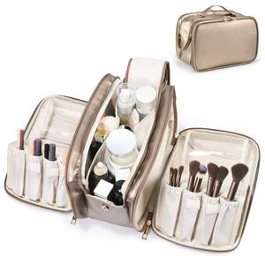 lot 4672 image: Travel Makeup Bag Womens Large Capacity Cosmetic Portable Organizer Large Opening Waterproof Storage Toiletry Bags Vertical Free-Standing Brush Holder for Easy Access Copper