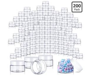 lot 4676 image: 200 Pcs 1 oz Empty Bulk Plastic Container Jars with Lid Leak Proof Round Plastic Jars Small Cosmetic Travel Containers for Storage Makeup Creams Lotion Ointments, White