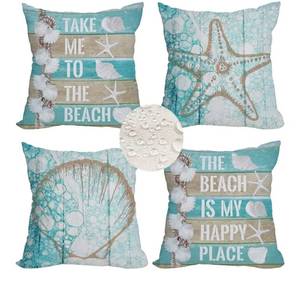 lot 4683 image: Outdoor Waterproof Throw Pillow Covers 24x24 inch Nautical Wood Beach Starfish Scallop Decorative Pillow Covers Coastal Theme Pillowcase for Patio Furniture Garden Set of 4, Turquoise Blue