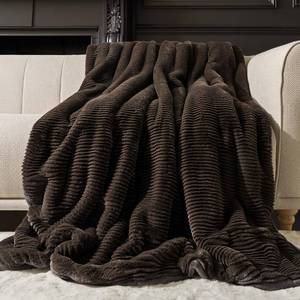 lot 4687 image: EVERGRACEHOME Ultra Soft Faux Fur Throw Blanket for Couch, Luxury Sculpted Texture Faux Rabbit Fur Blanket for Bed, Fluffy Thick Plush Warm Fuzzy Throw, 920GSM (Dark Brown, 60x80)
