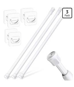 lot 4688 image: 3 Pack Tension Rods 18-28 Inch with 6 Pack Pole Sockets, Tension Curtain Rod Adjustable No Drilling missing one pole socket