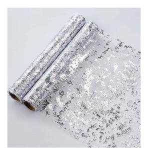 lot 4699 image: Snowkingdom  Silver Table Runner, Sequin Glitter Foil Metallic Thin Mesh Runner Roll 11x108, Silver Table Decorations Centerpiece 3pack