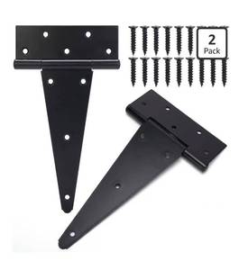 lot 4706 image: 10 Inch T-Strap Gate Hinges, Shed Barn Door Hinges Heavy Duty, Black Tee Hinges for Wooden Fences, Yard Gate, Wrought Hardware Iron Rustproof (2 PackSet)