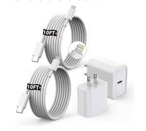 lot 4717 image: Apple MFi Certified10FT Fast iPhone Charger,Extra Long Apple Charger Fast Charging 2Pack USB C Charger Block Plug  10Foot Lightning Cable Cord for iPhone 14ProPro MaxPlus131211XSXRXSE2022