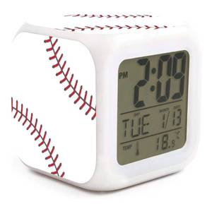 lot 4723 image: Baseball Ball Alarm Clock for Kids Boy Girl 7 LED Color Changing Wake Up Clock