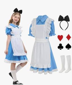 lot 4740 image: qnprt Halloween Costumes for Kids 2025 Princess Costume Girls Bulue Dress 9-10