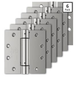 lot 4743 image: 6 Pack Self Closing Door Hinges, 4.5 x 4.5 Spring Loaded Hinges with Square Corners, Adjustable Tension for Garage, Front Door, Back Door, for Left and Right Hand Door, UL Listed