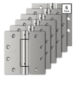 lot 4744 image: 6 Pack Self Closing Door Hinges, 4.5 x 4.5 Spring Loaded Hinges with Square Corners, Adjustable Tension for Garage, Front Door, Back Door, for Left and Right Hand Door, UL Listed