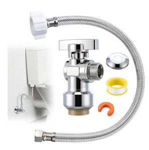 lot 4750 image: Dreyoo Complete Toilet Shut Off Valve Set with 12 x 38 Compression Straight Stop Valve, Length 38 COMP x 78 BC Toilet Connector Hose, Escutcheon Plate, Disconnect Clip & Sealing Tape(12)