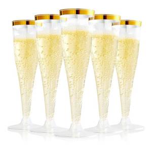 lot 4761 image: Plastic Champagne Flutes, 4.5 Oz Gold Rim Plastic Champagne Glasses, Disposable Clear Toasting Glasses Recyclable Champagne Cups for Wedding Party