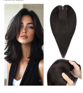 lot 4766 image: Hair Toppers for Women Real Human Hair Remy Hairs Toppers Hairpieces for Women with Thinning Crown Wispy Clip in Topper 10 Inch No Bang-#1B Natural Black