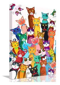 lot 4779 image: Framed Funny Colorful Cat Wall Art Cartoon Cat Canvas Print Cute Kitten Picture Poster Animals Painting Wall Decor for Bathroom Kids Bedroom Nursery 12x16Inches