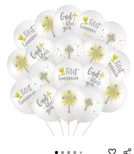 lot 4796 image: Skylety 48 Cross Doves Latex Balloons - 12 Inch Baptism & Christening Supplies for First Communion (White, Silver, Gold)