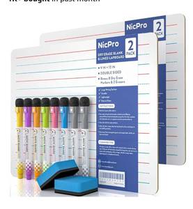 lot 4797 image: Nicpro Dry Erase Lap Board 9 x 12 inches 2 Pack Ruled Kid Double Sided Blank & Lined Small Lapboard with 8 Pens, 2 Eraser, Learning Mini Whiteboard Portable for Student and Classroom Use